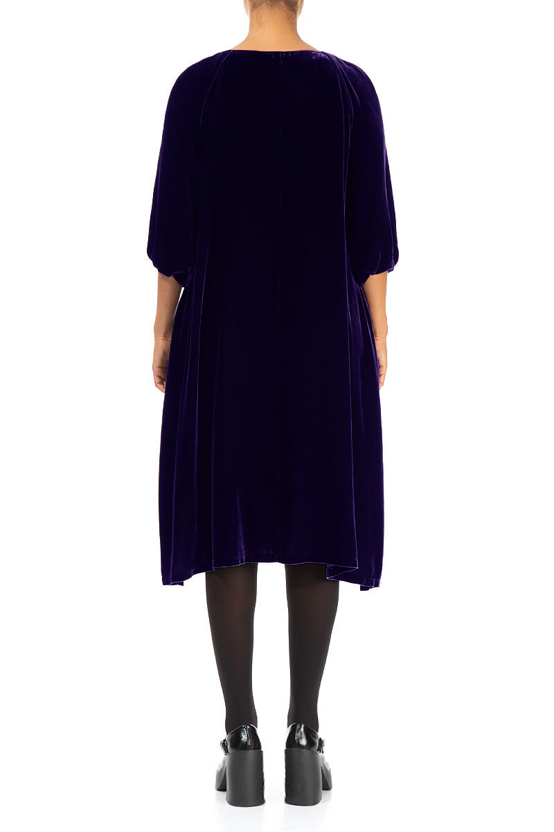 Robe en velours de soie violet royal à manches gigot
