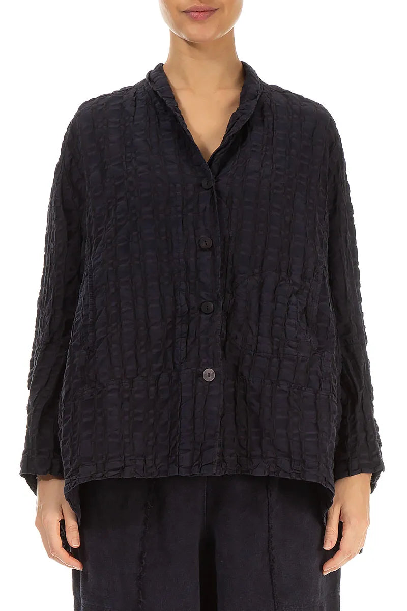 Black Checkered Linen Cotton Jacket