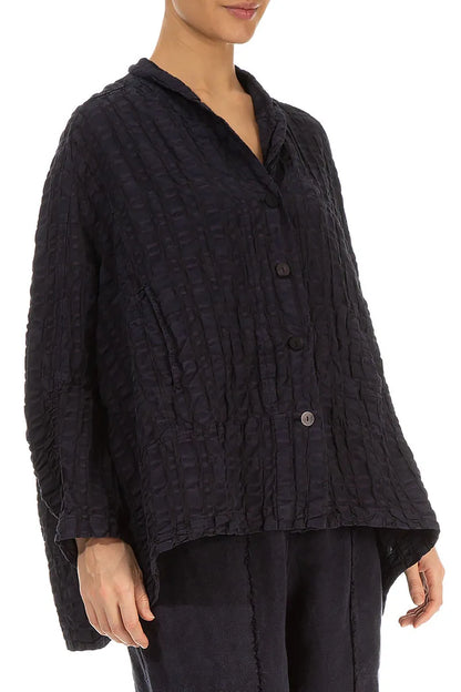 Black Checkered Linen Cotton Jacket