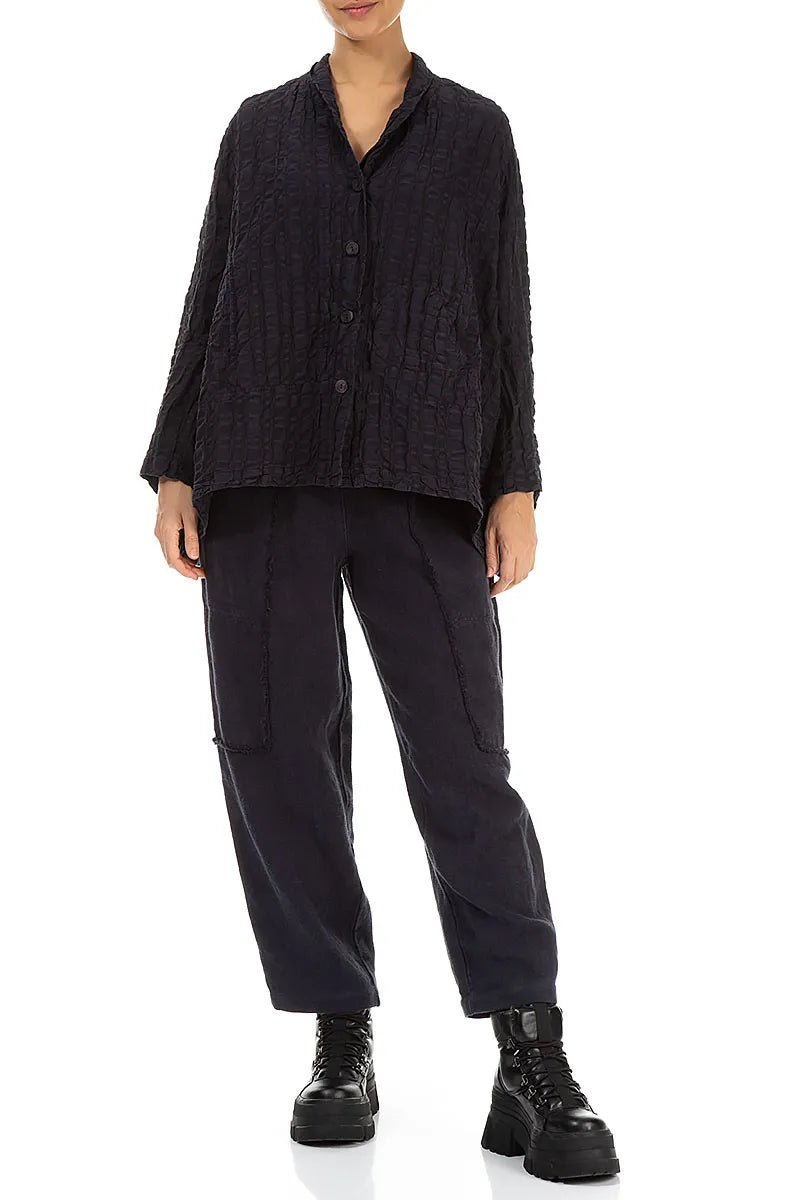Black Checkered Linen Cotton Jacket