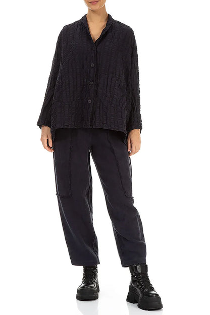 Black Checkered Linen Cotton Jacket