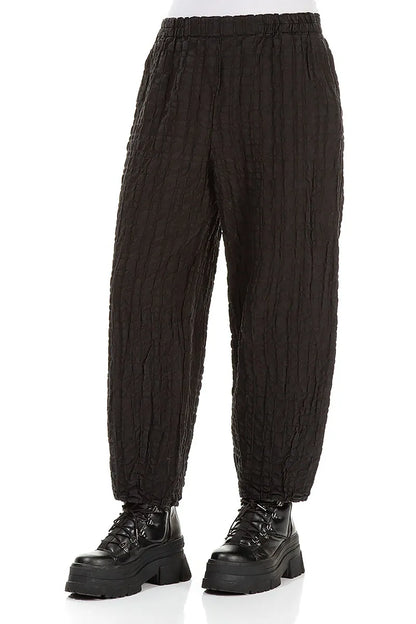 Pantalon en lin et coton à carreaux noirs