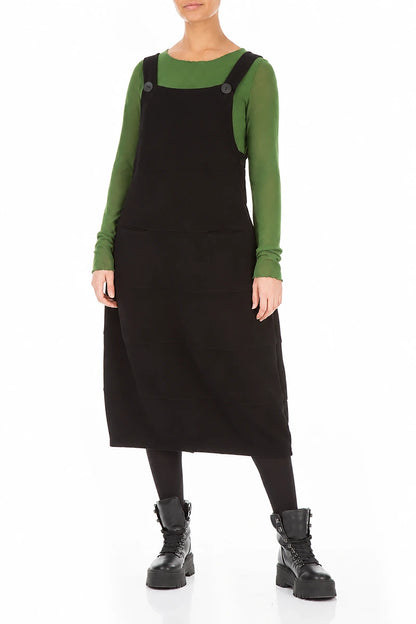 Schwarzes Latzkleid aus Baumwolljersey mit Ballonärmeln