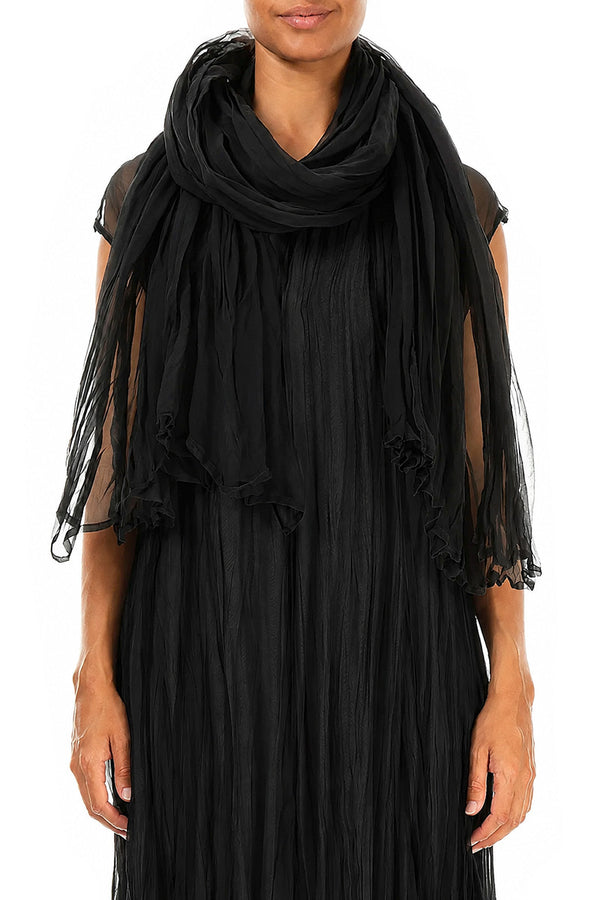 Black Crumpled Silk Chiffon Scarf 1