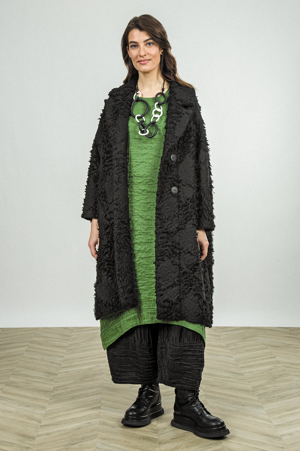 Black Feathered Cocoon Jacket