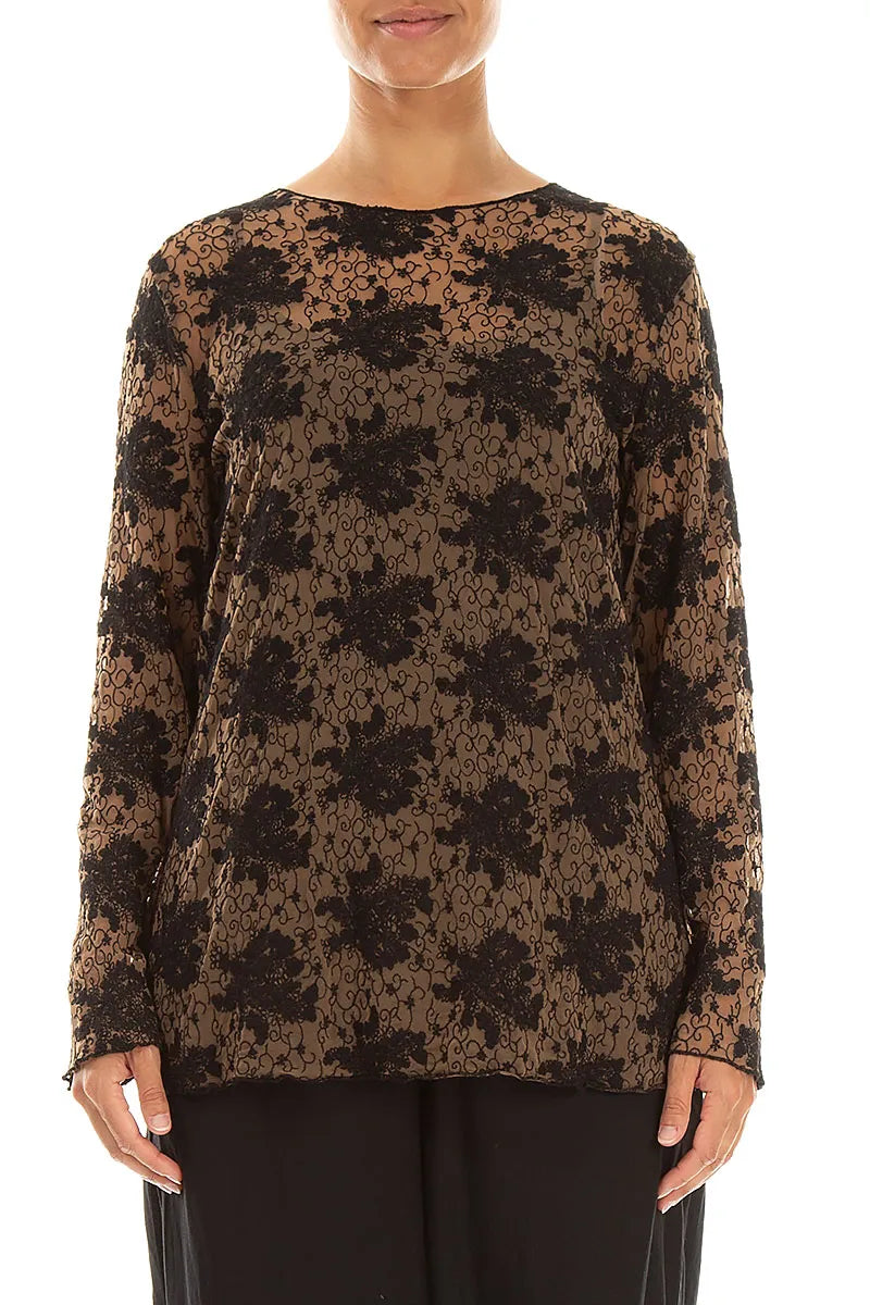 Black Floral Cotton Lace Blouse
