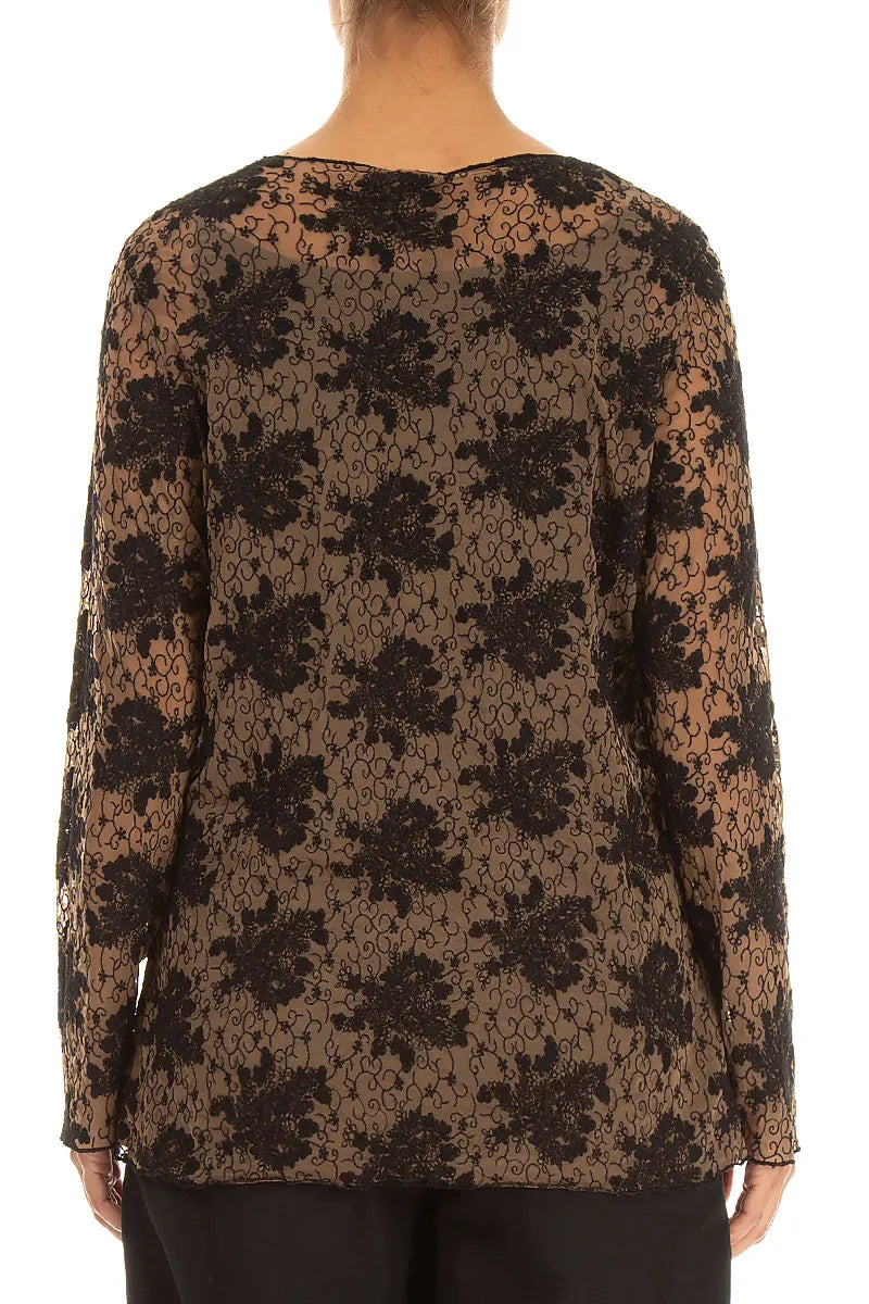Black Floral Cotton Lace Blouse