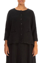 Black Mélange Linen Jacket Blouse 1