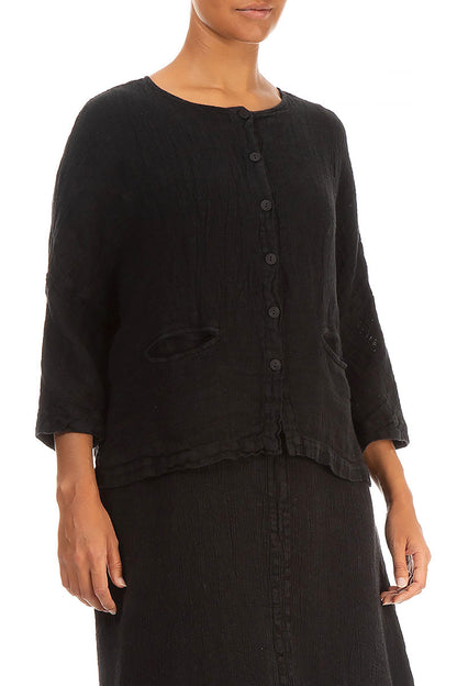 Black Mélange Linen Jacket Blouse 3