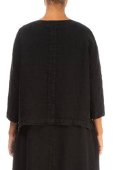 Black Mélange Linen Jacket Blouse 2