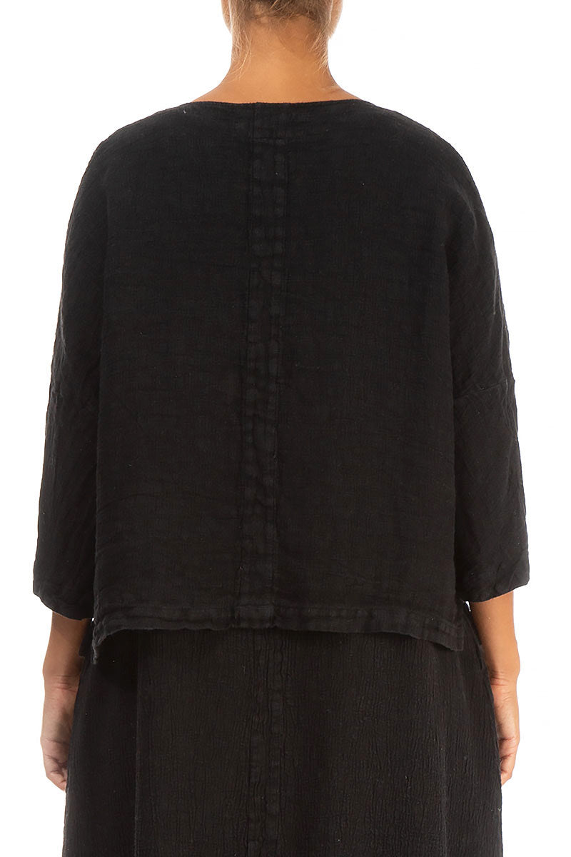 Black Mélange Linen Jacket Blouse 2