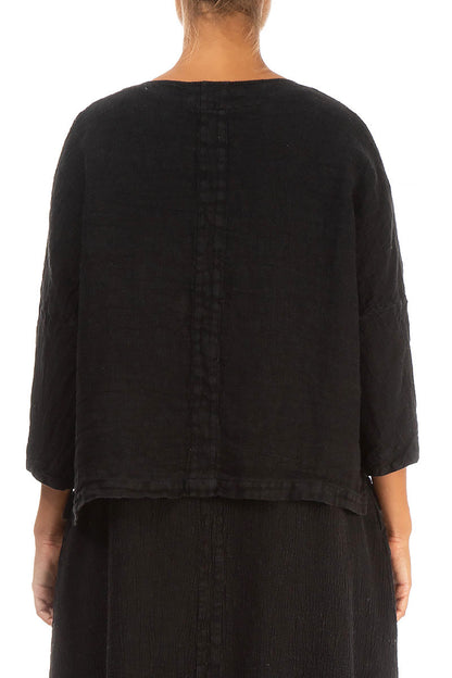 Black Mélange Linen Jacket Blouse 2