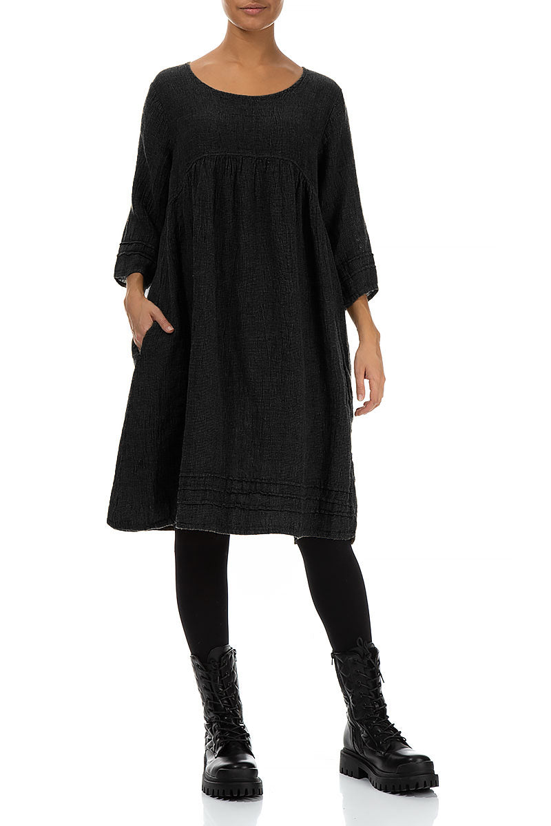 Black Mélange Linen Smock Dress 3