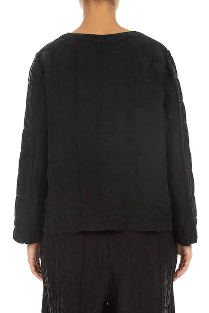 Black Pleated Silk Linen Blouse 2