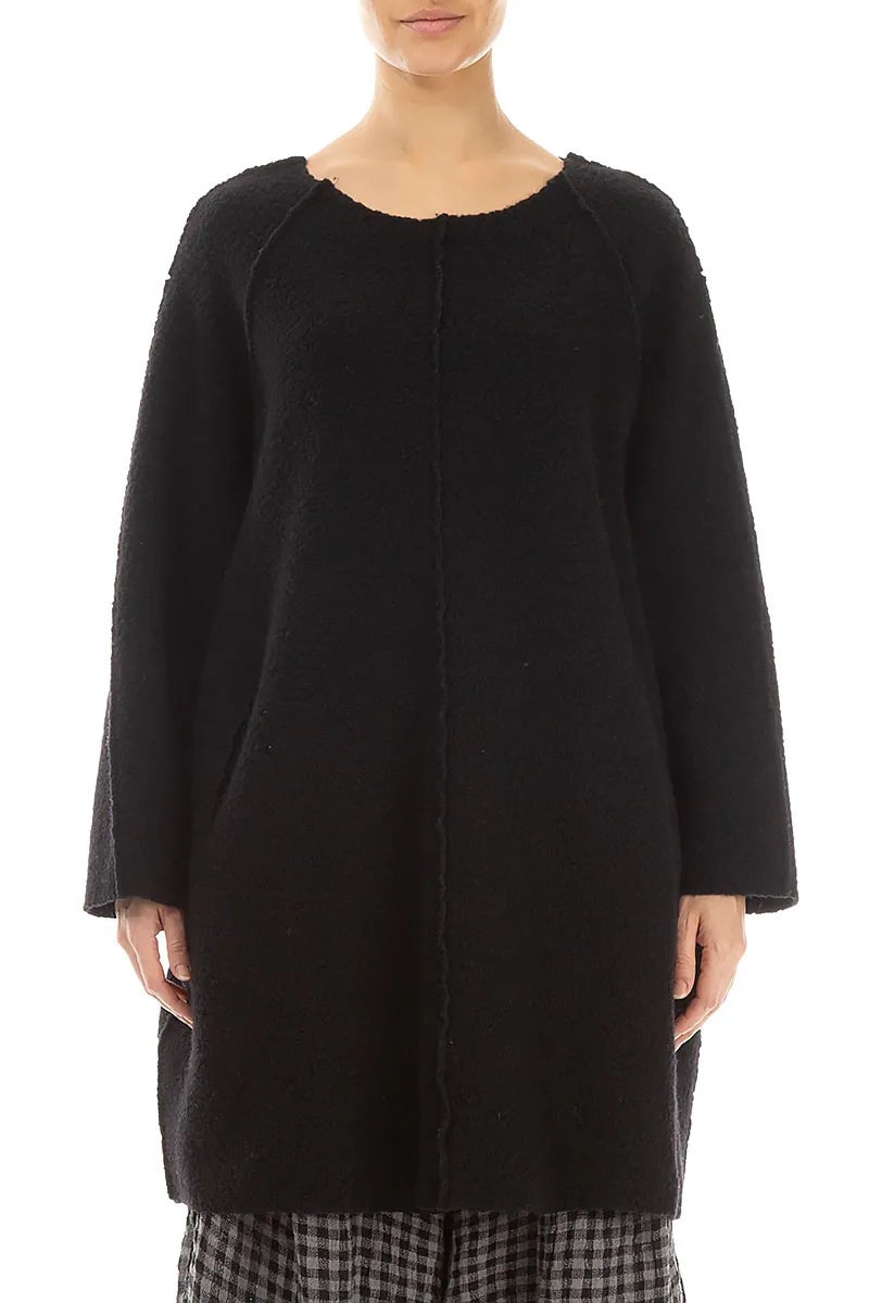 Black Plush Wool Cotton Tunic