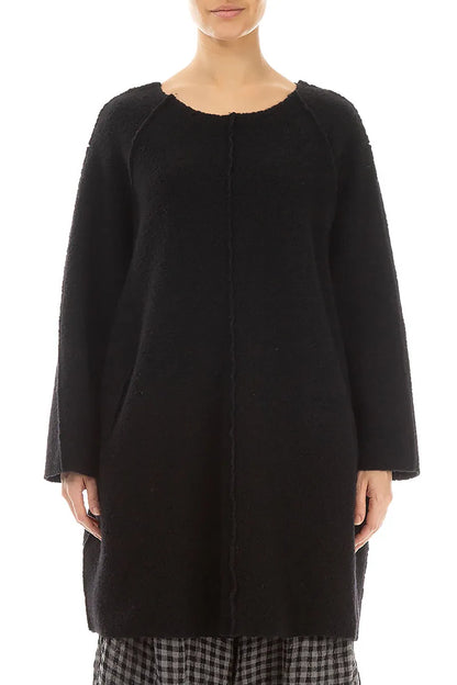 Black Plush Wool Cotton Tunic