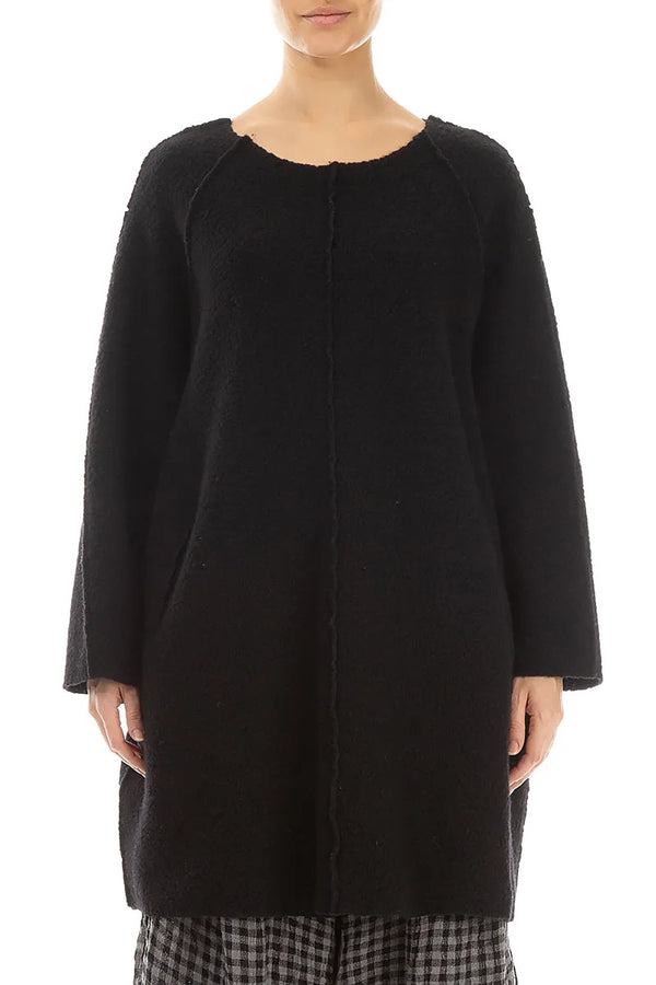 Black Plush Wool Cotton Tunic
