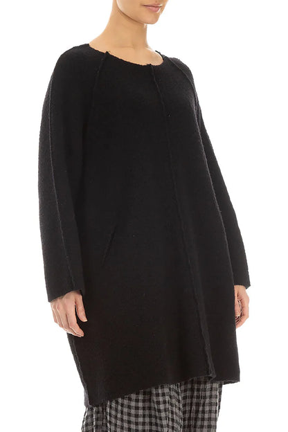Black Plush Wool Cotton Tunic