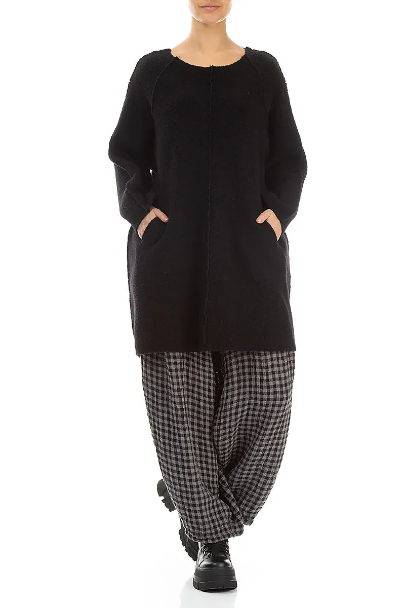 Black Plush Wool Cotton Tunic