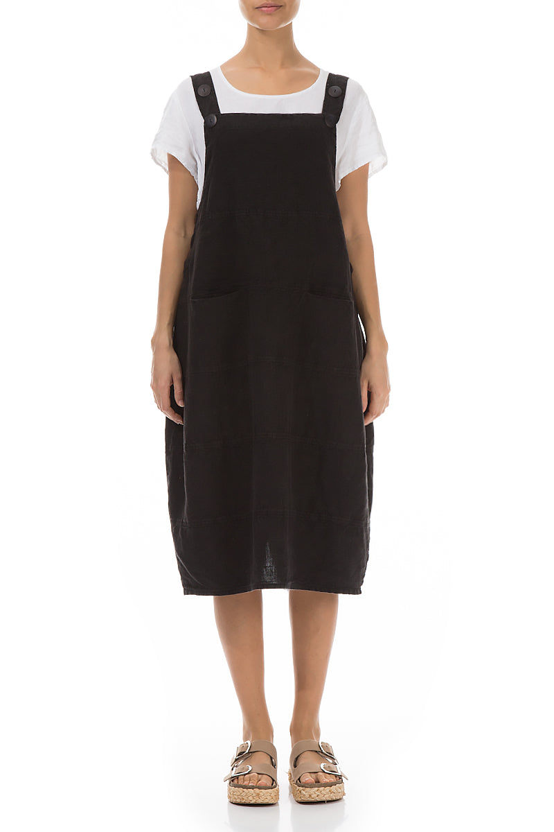 Black Linen Dungaree Dress