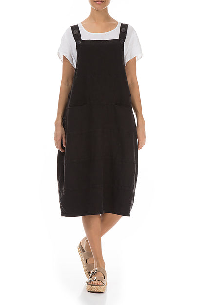 Black Linen Dungaree Dress 5