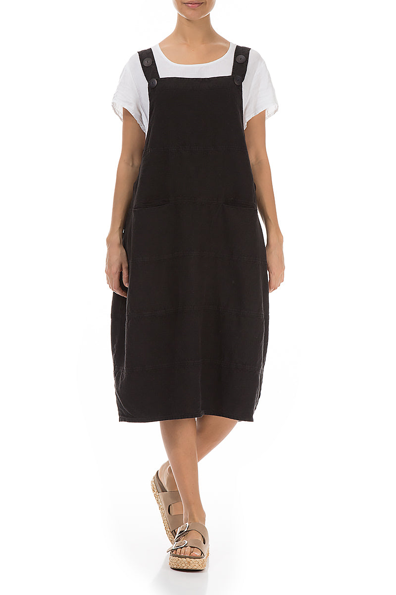 Black Linen Dungaree Dress 4
