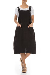 Black Linen Dungaree Dress 3