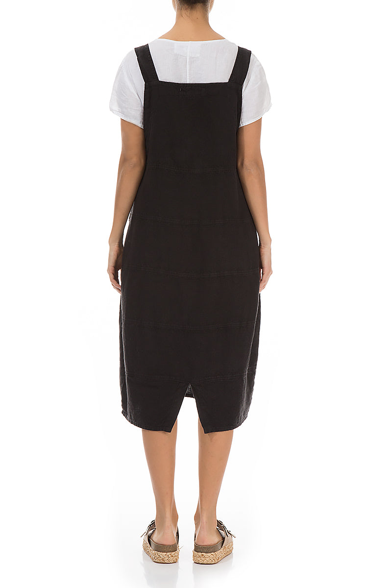 Black Linen Dungaree Dress