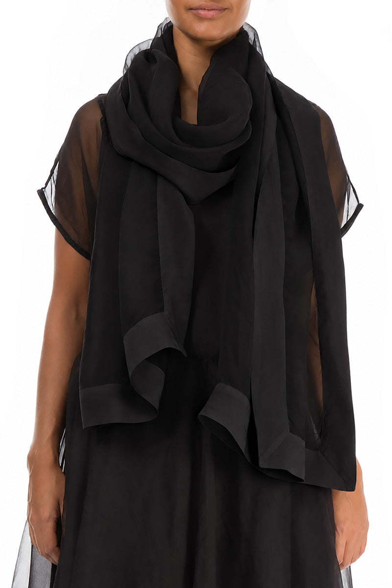 Black Silk Chiffon Scarf