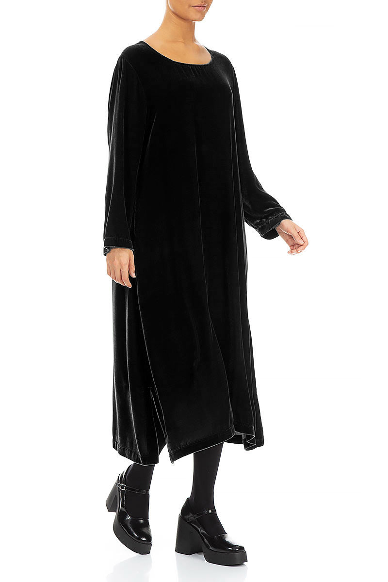Black Silk Velvet Shift Dress 4