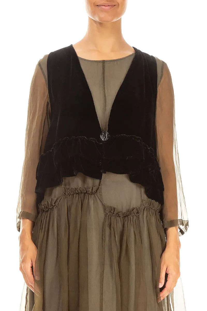 Black Silk Velvet Waistcoat