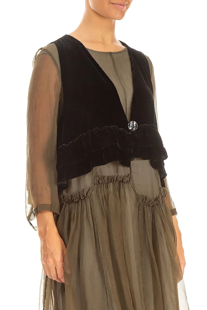 Black Silk Velvet Waistcoat