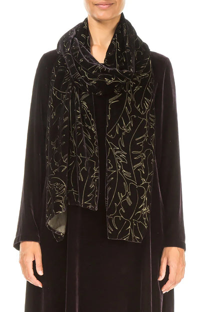 Schwarz-silberner Devoré-Schal aus Seidensamt mit Federn