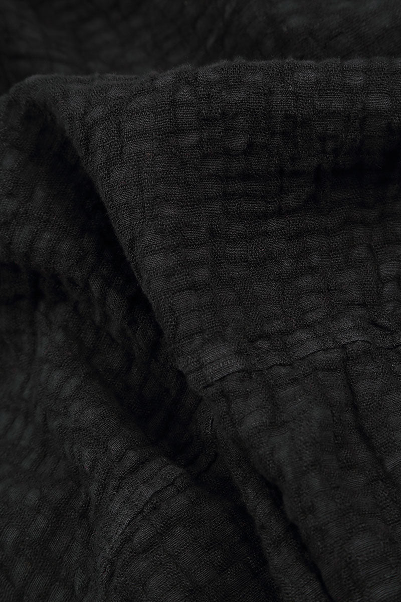 Black Textured Linen Dungaree Dress 5