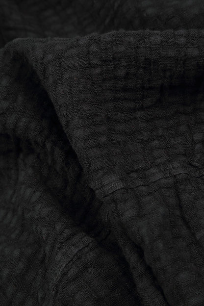 Black Textured Linen Dungaree Dress 5