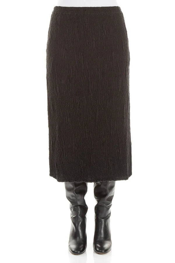 Black Textured Silk Linen Pencil Skirt 1