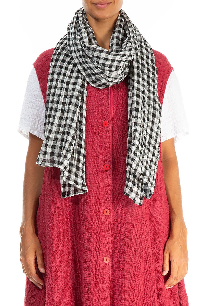 Black &amp; White Check Linen Scarf 1