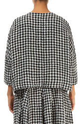 Black & White Check Linen Jacket Blouse 2