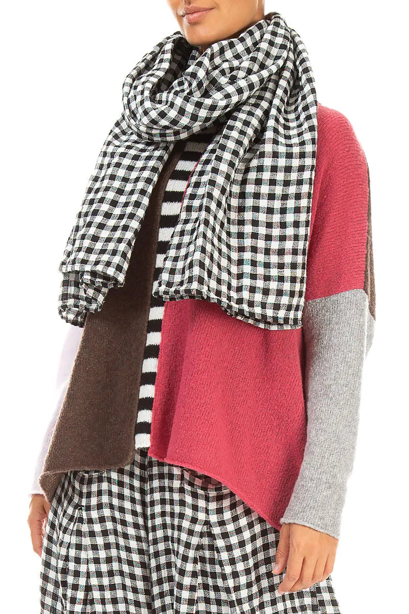 Black &amp; White Check Linen Scarf 3