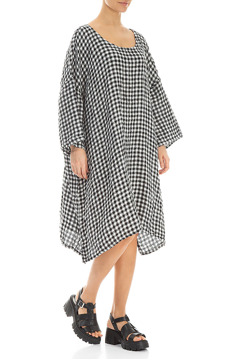 Black &amp; White Check Linen Tunic Dress 3