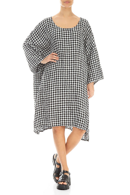 Black &amp; White Check Linen Tunic Dress 4