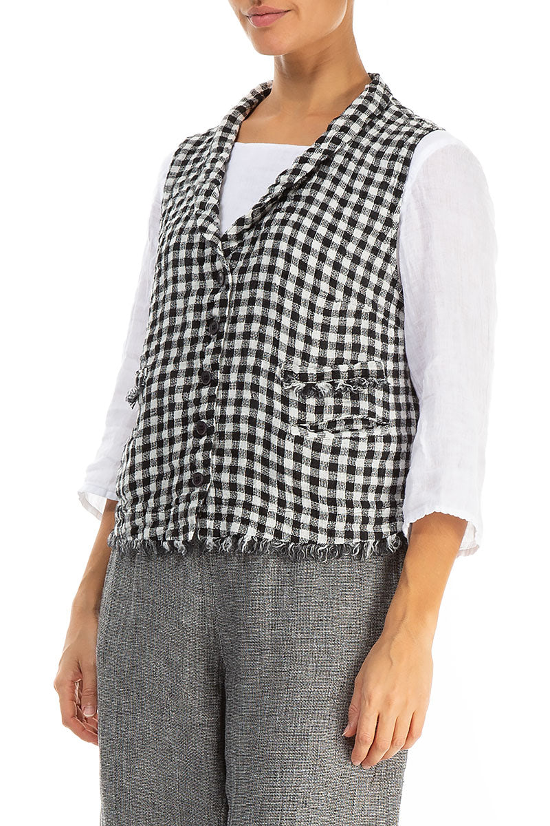 Black &amp; White Check Linen Vest 3