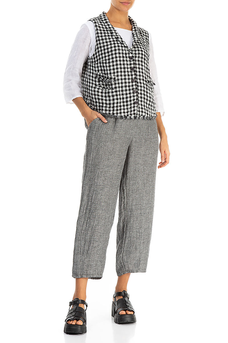 Black &amp; White Check Linen Vest 4