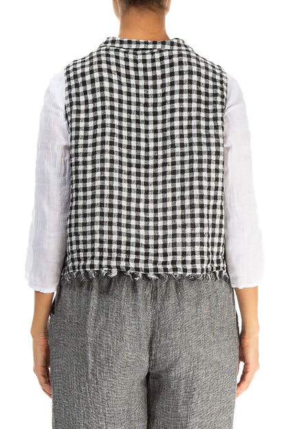 Black &amp; White Check Linen Vest 2