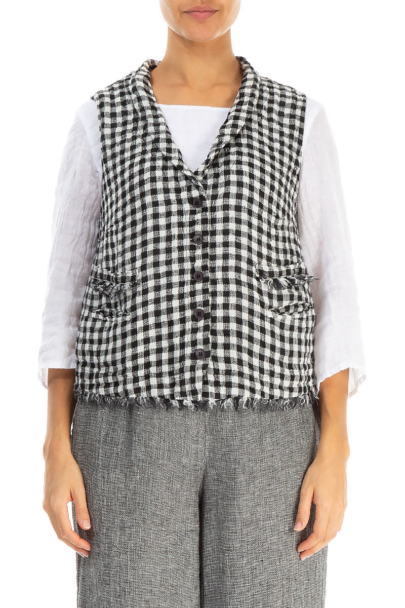 Black &amp; White Check Linen Vest 1
