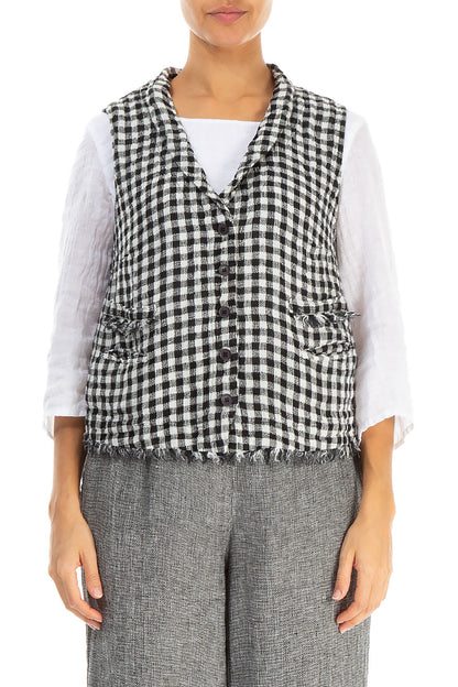 Black &amp; White Check Linen Vest 1