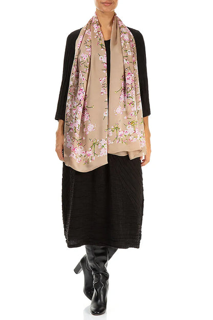 Blossom Beige Silk Scarf 2