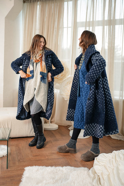 Blue Alpaca Wool Trapeze Coat 1