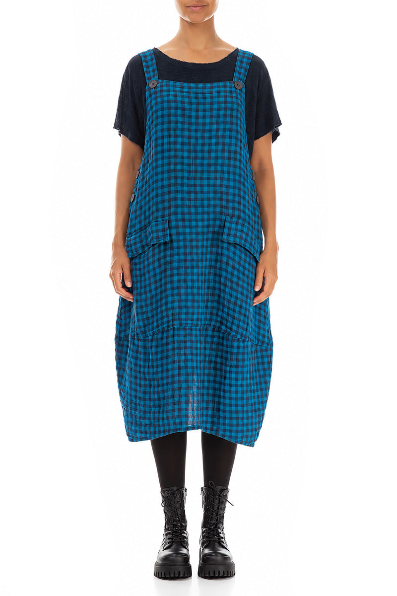 Blue Check Linen Dungaree Dress 1