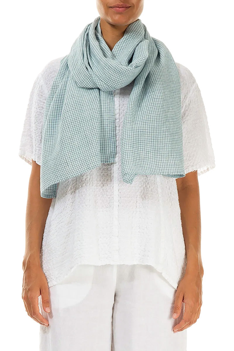 Blue Check Linen Scarf 1